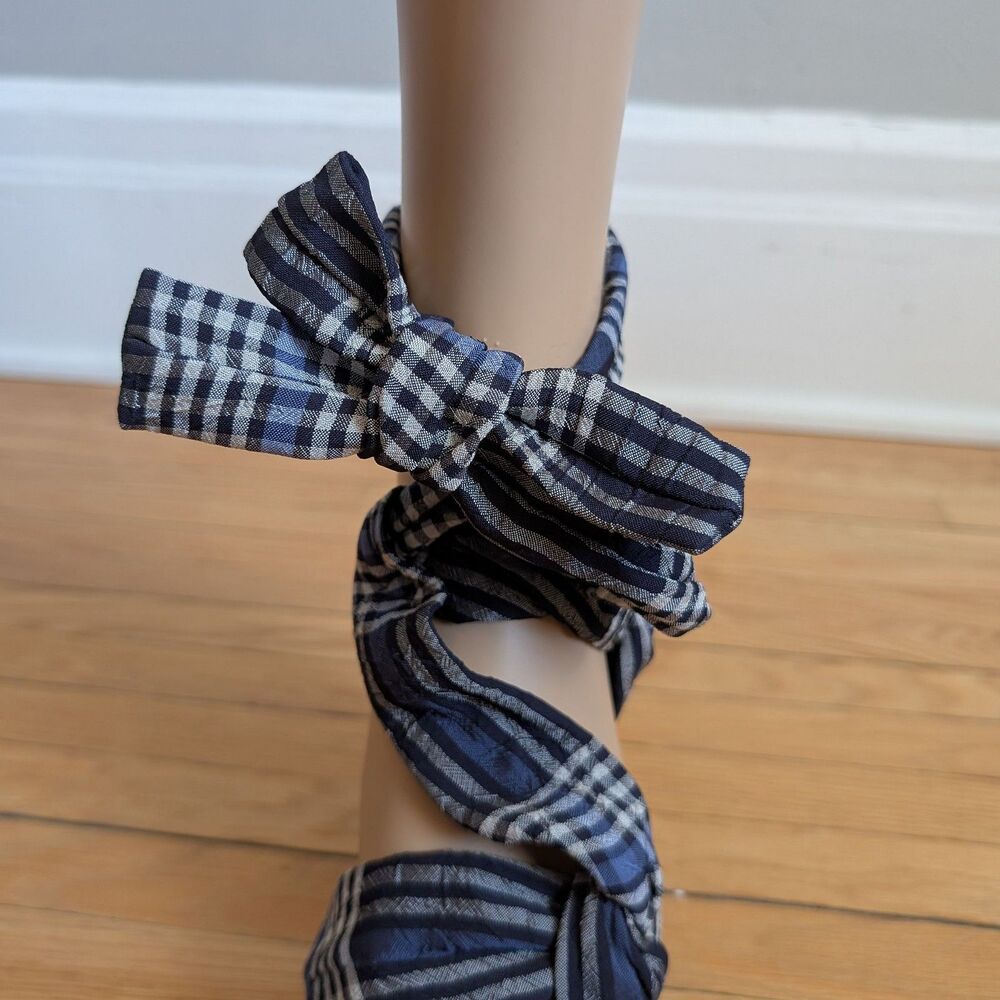 Donna Karan Cork Platform Sandal Madras Wedge Plaid Embossed Logo Designer 8.5 - Picture 10 of 12